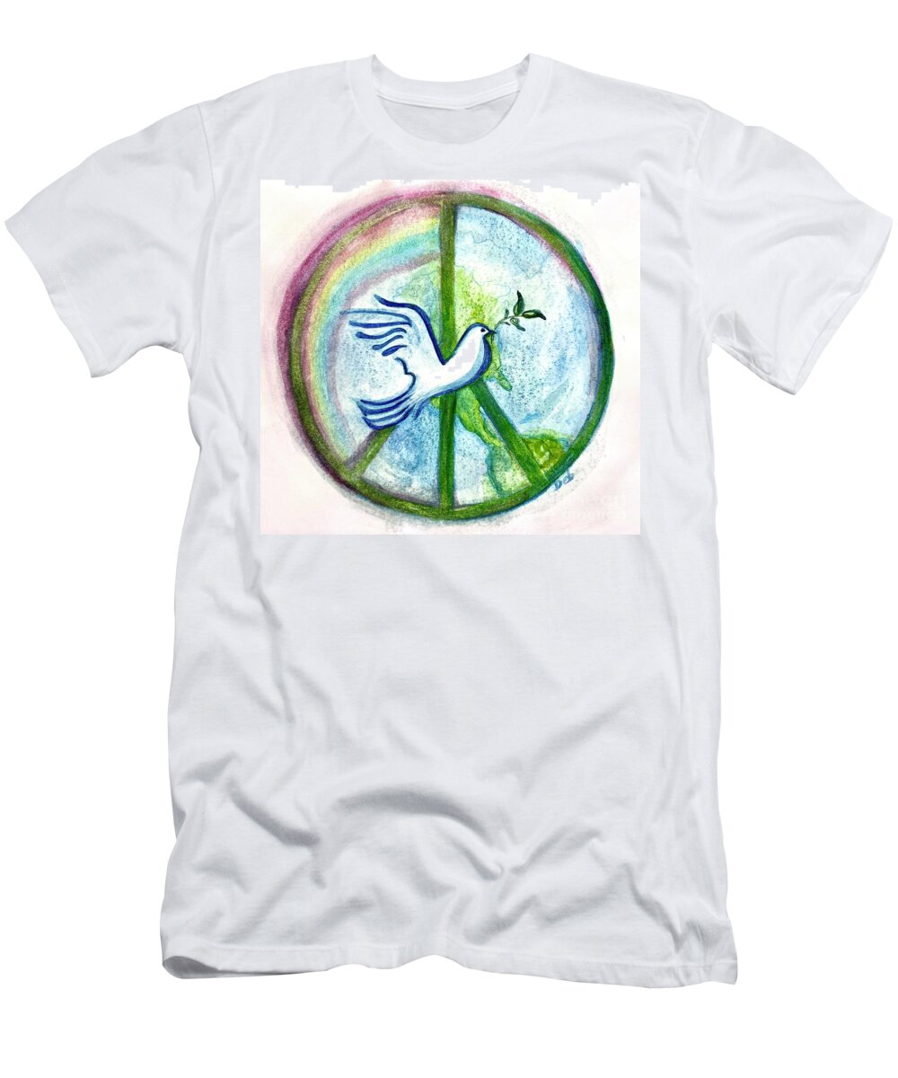 Peace Sign T-Shirt featuring the painting Peace on Earth by Deb Stroh-Larson