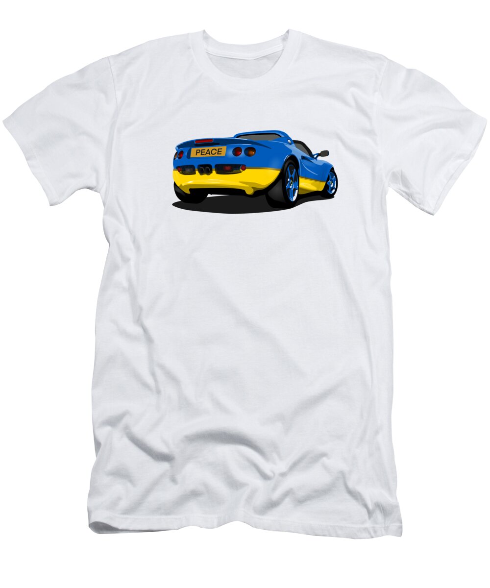 Peace T-Shirt featuring the digital art Peace Please - S1 Series One Elise Classic Sports Car by Moospeed Art