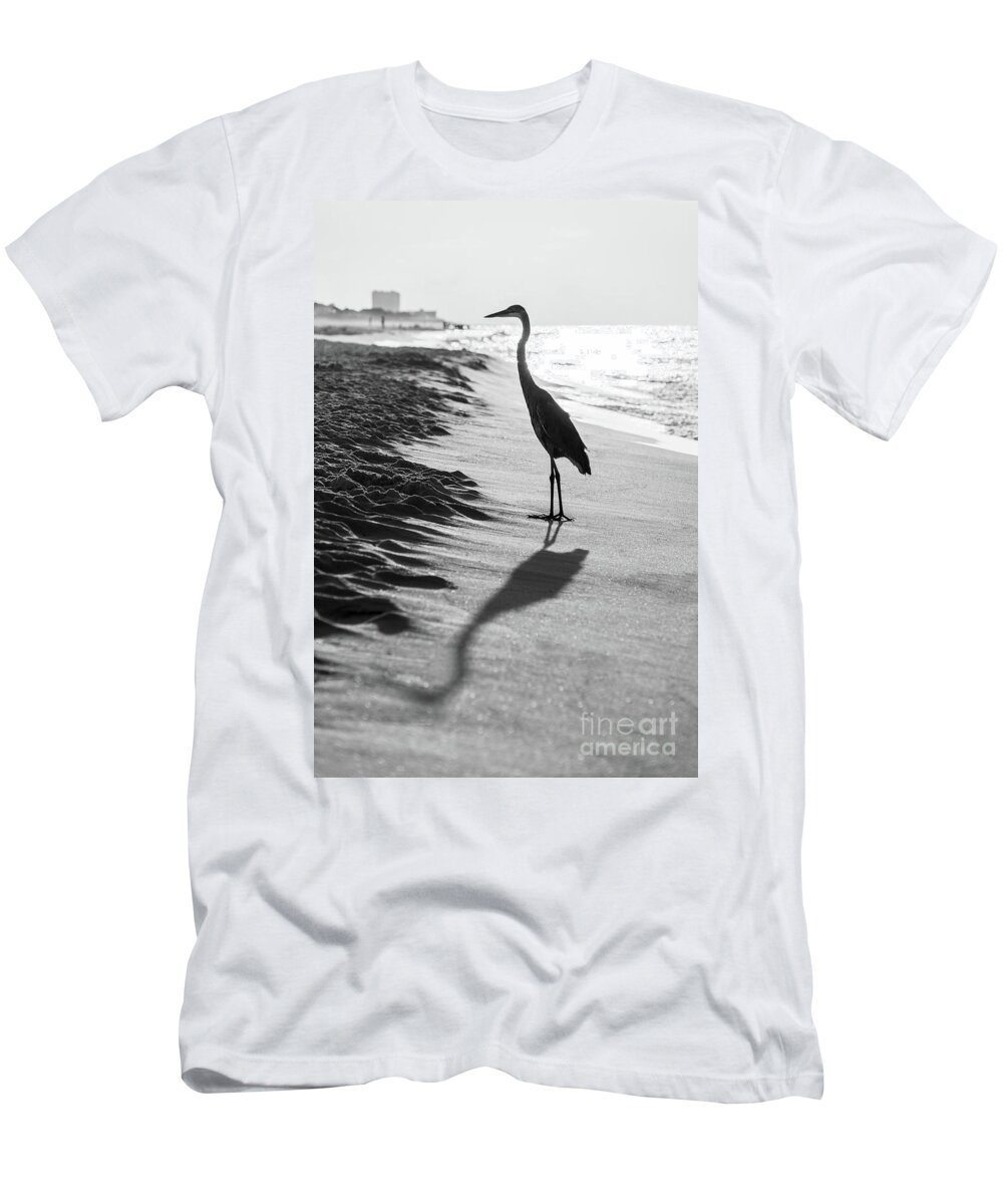 2018 T-Shirt featuring the photograph Pensacola Beach Florida Heron Black and White Photo by Paul Velgos