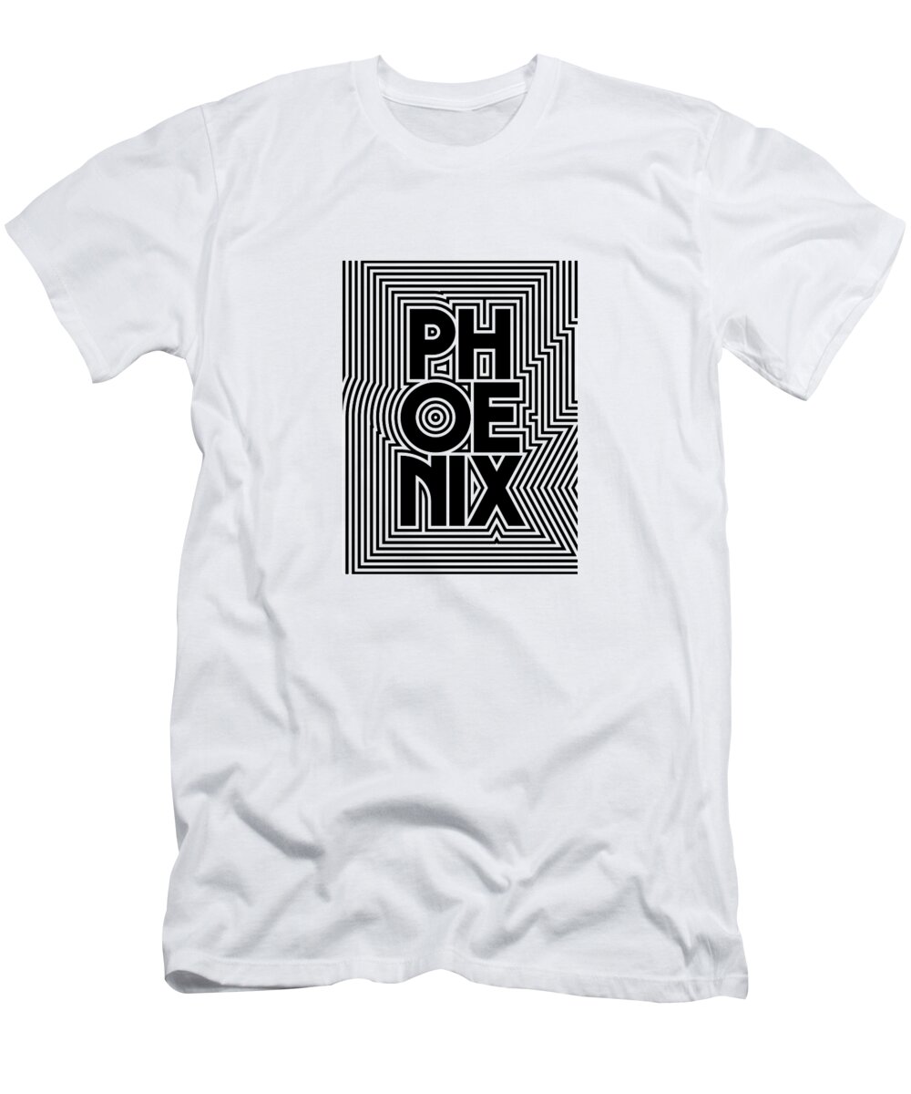 Black T-Shirt featuring the digital art Phoenix City Text Pattern USA by Organic Synthesis