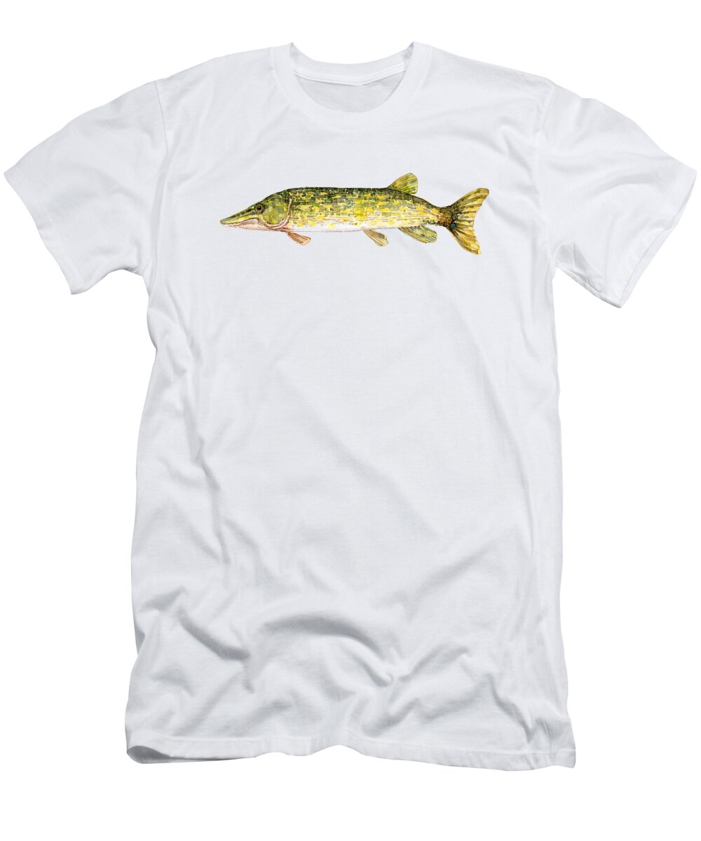 Pike Freshwater fish Watercolor T-Shirt by Frits Ahlefeldt-Laurvig - Pixels