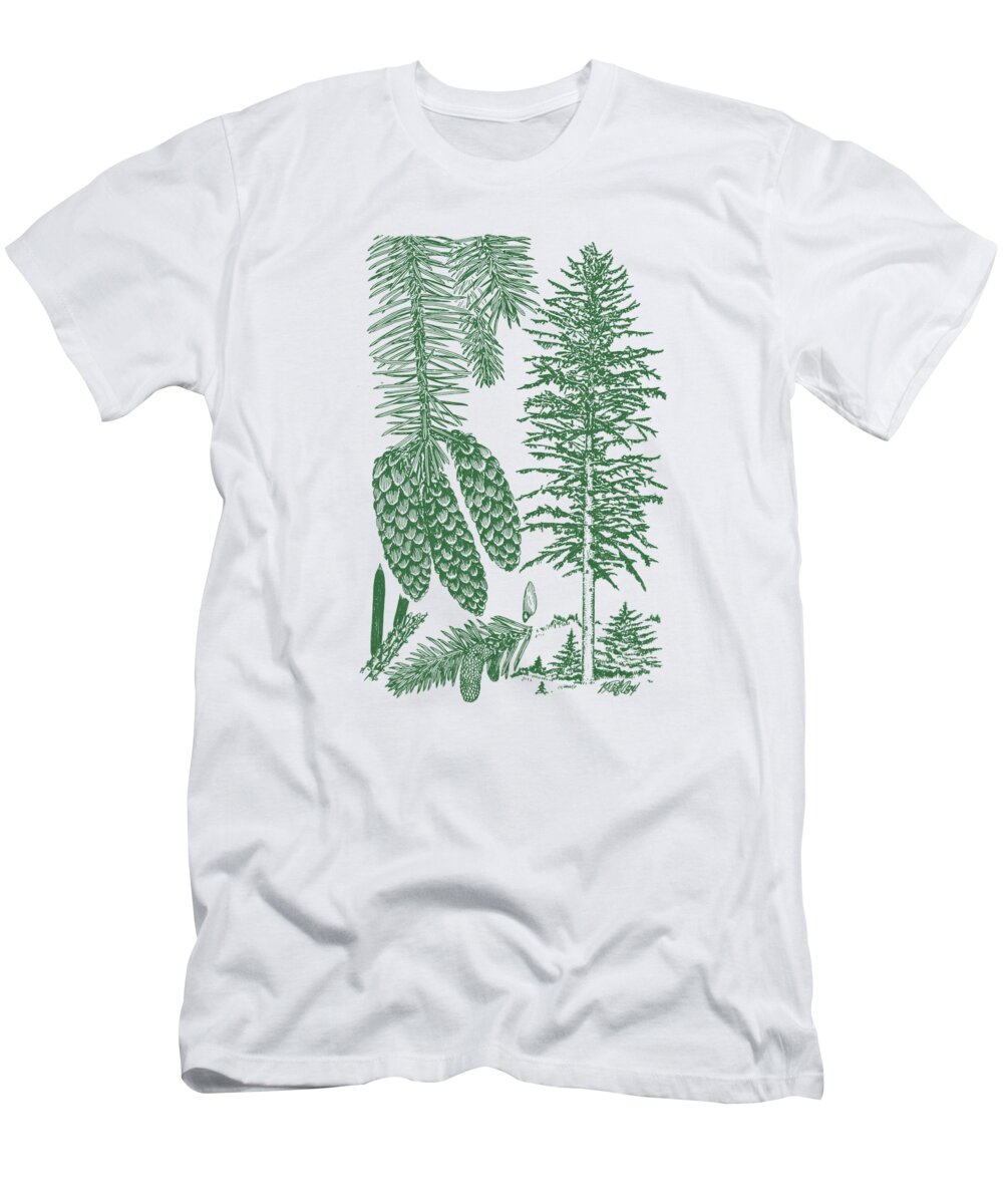 Pine Tree T-Shirt featuring the digital art Pine Chart In Green by Madame Memento