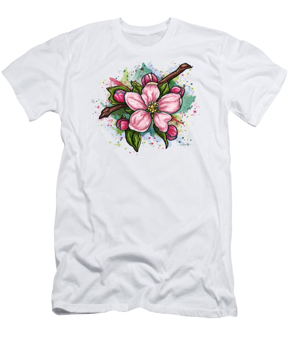 Flower T-Shirt featuring the painting Pink flower on white background, cherry blossom by Nadia CHEVREL
