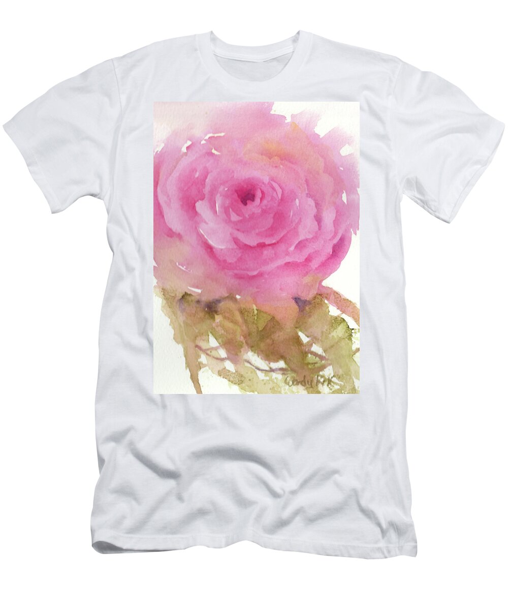 Rose T-Shirt featuring the painting Pink Rose #1 by Wendy Keeney-Kennicutt