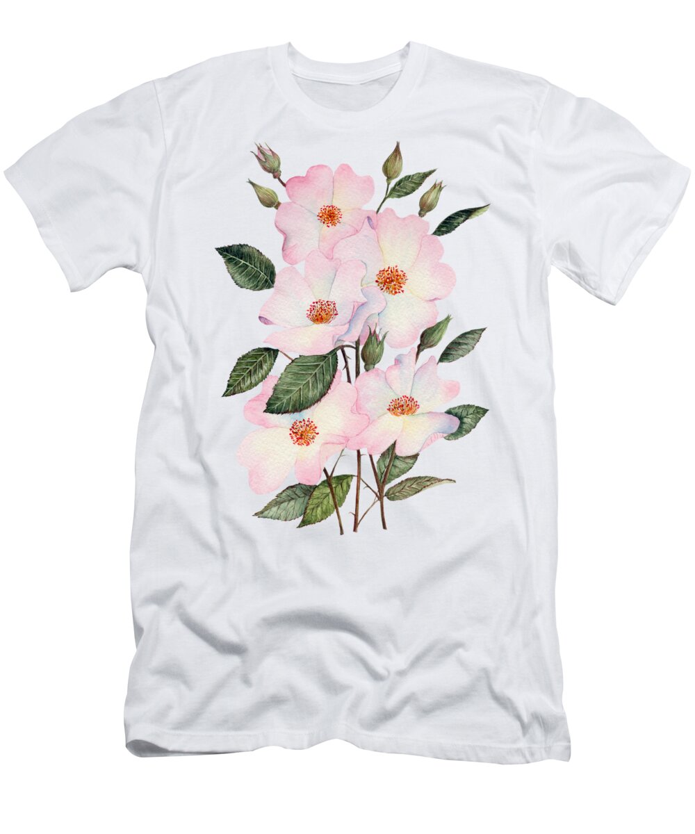 Rose T-Shirt featuring the painting Pink Roses Ballerina Watercolor Botanical Flower Illustration by Farida Greenfield
