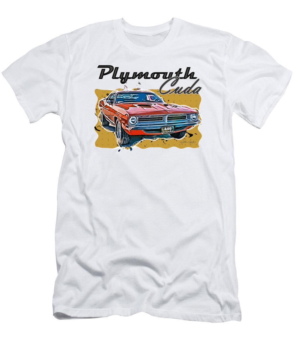 Plymouth T-Shirt featuring the digital art Plymouth Cuda American Muscle Car by Walter Herrit