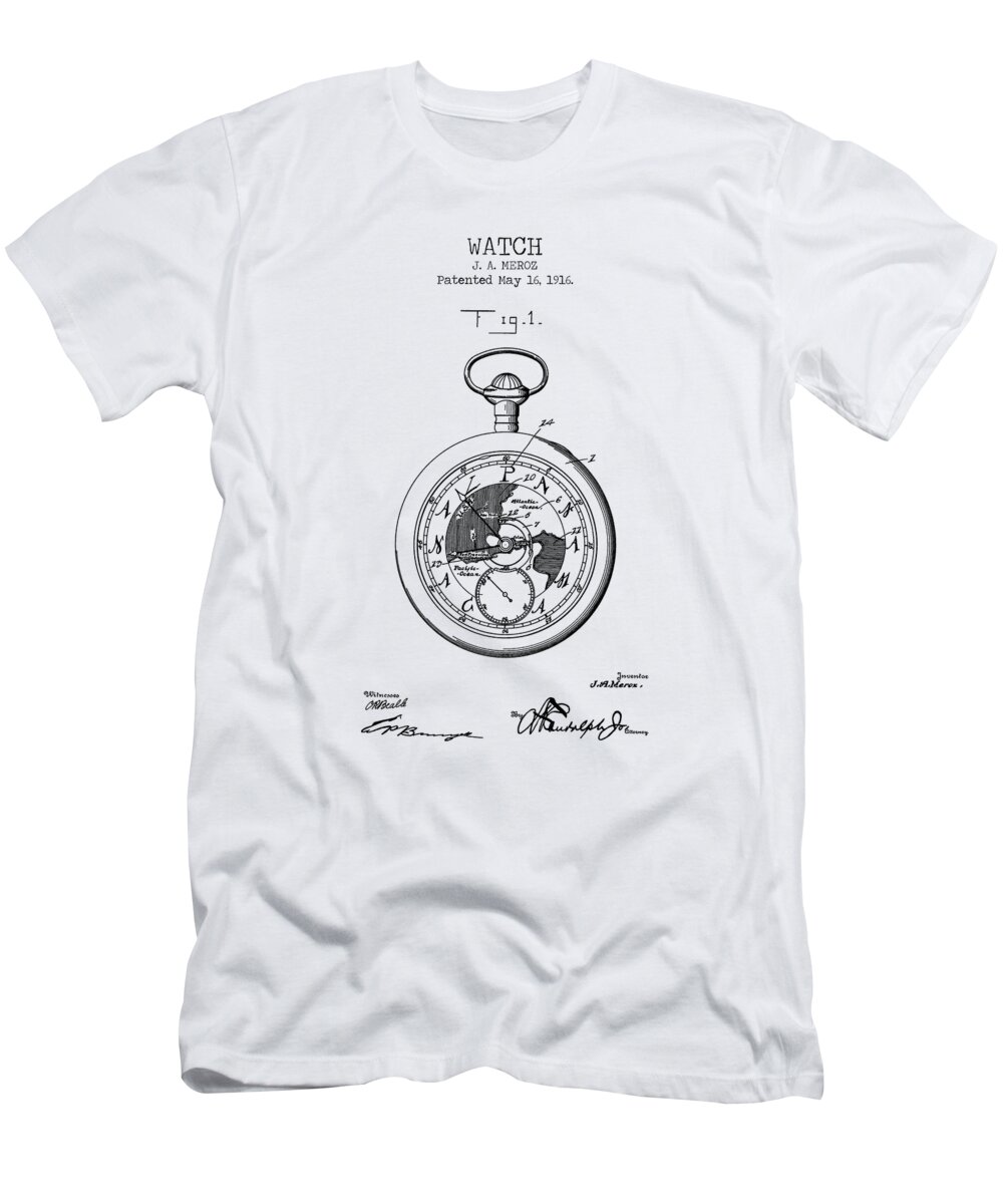 Pocket Watch Patent T-Shirt featuring the digital art Pocket watch patent by Dennson Creative