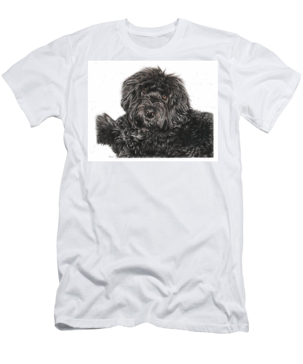 Portuguese Water Dog T-Shirt featuring the drawing Portuguese Water Dog Toby by Casey 'Remrov' Vormer