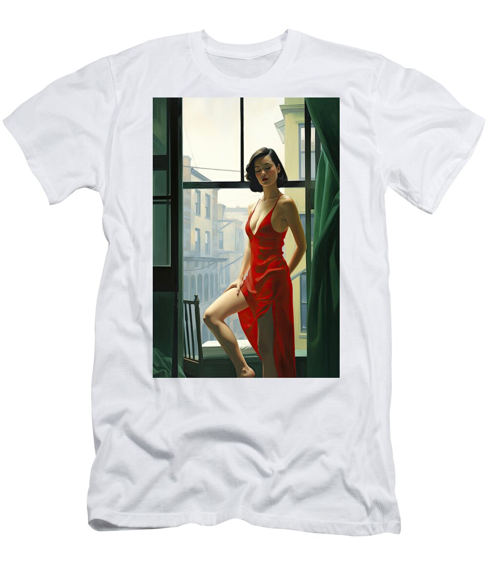 Window T-Shirt featuring the painting Posing before the window by My Head Cinema