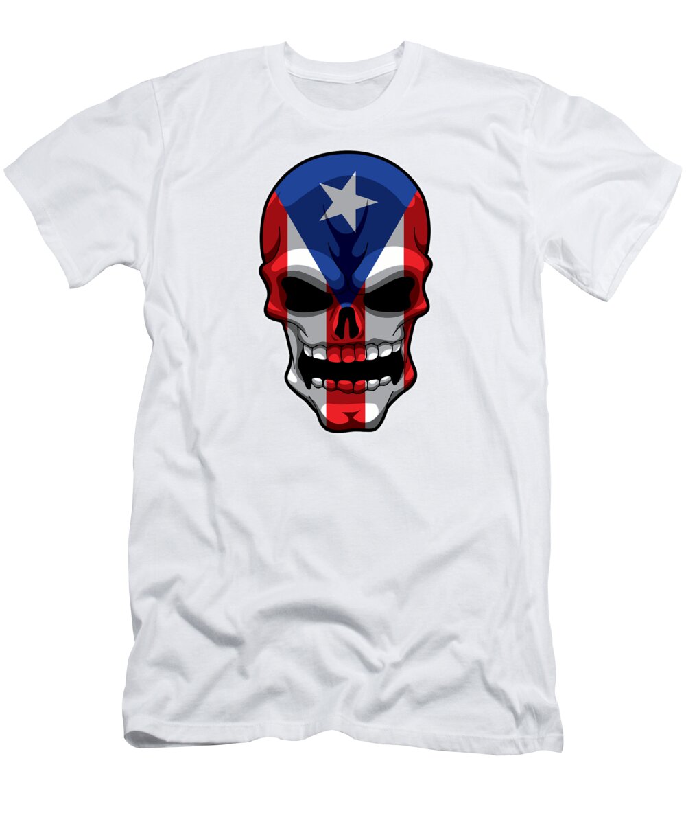 Puerto Rico T-Shirt featuring the digital art Puerto Rican Skull Puerto Rico Pride Flag by Mister Tee