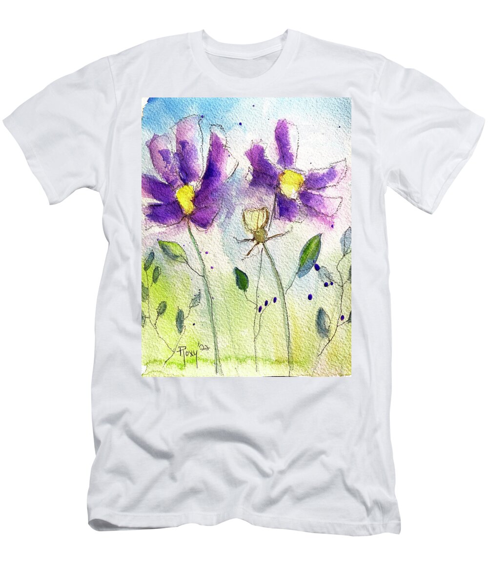 Cosmos T-Shirt featuring the painting Purple Cosmos by Roxy Rich