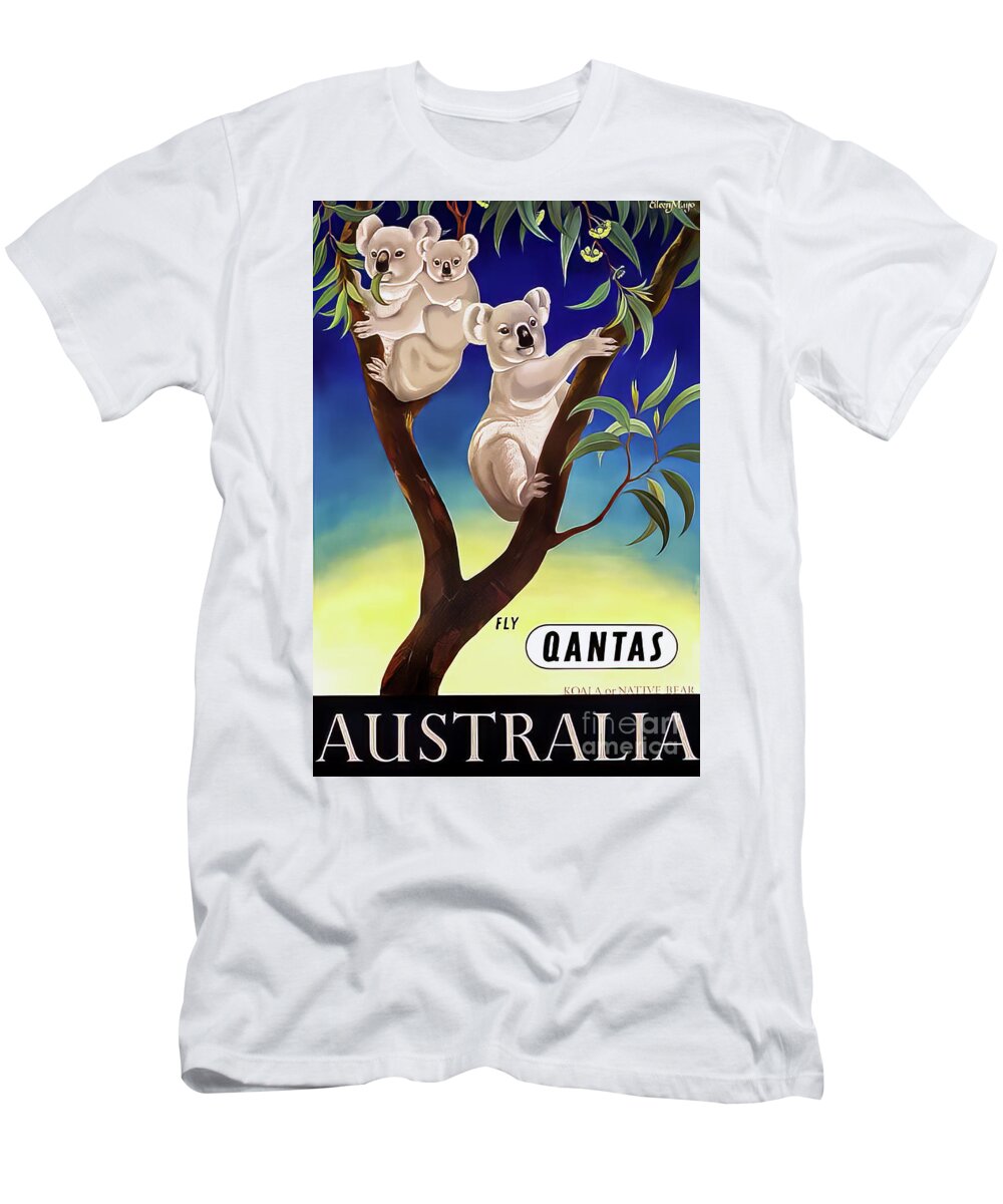 Qantas T-Shirt featuring the drawing Quantas Koala Travel Poster by M G Whittingham