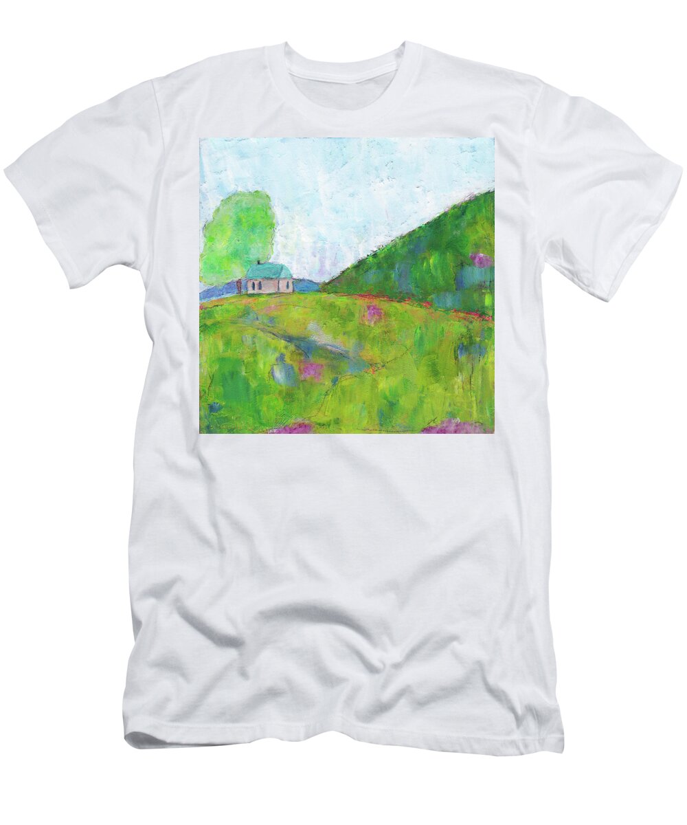 Landscape T-Shirt featuring the painting Quiet Summer Day by Winona's Sunshyne
