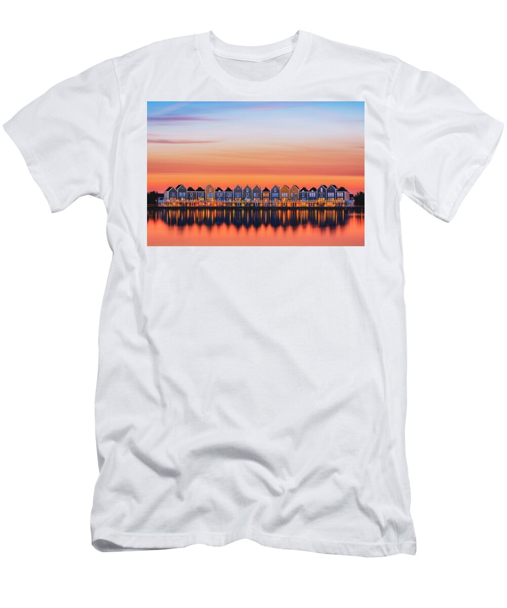  T-Shirt featuring the photograph Rainbow houses during sunset by Patrick Van Os