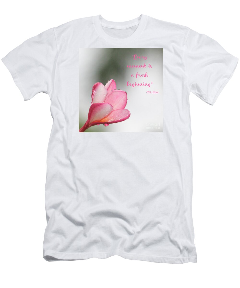 Flower T-Shirt featuring the photograph Raindrops on a plumeria flower by Joanne Carey