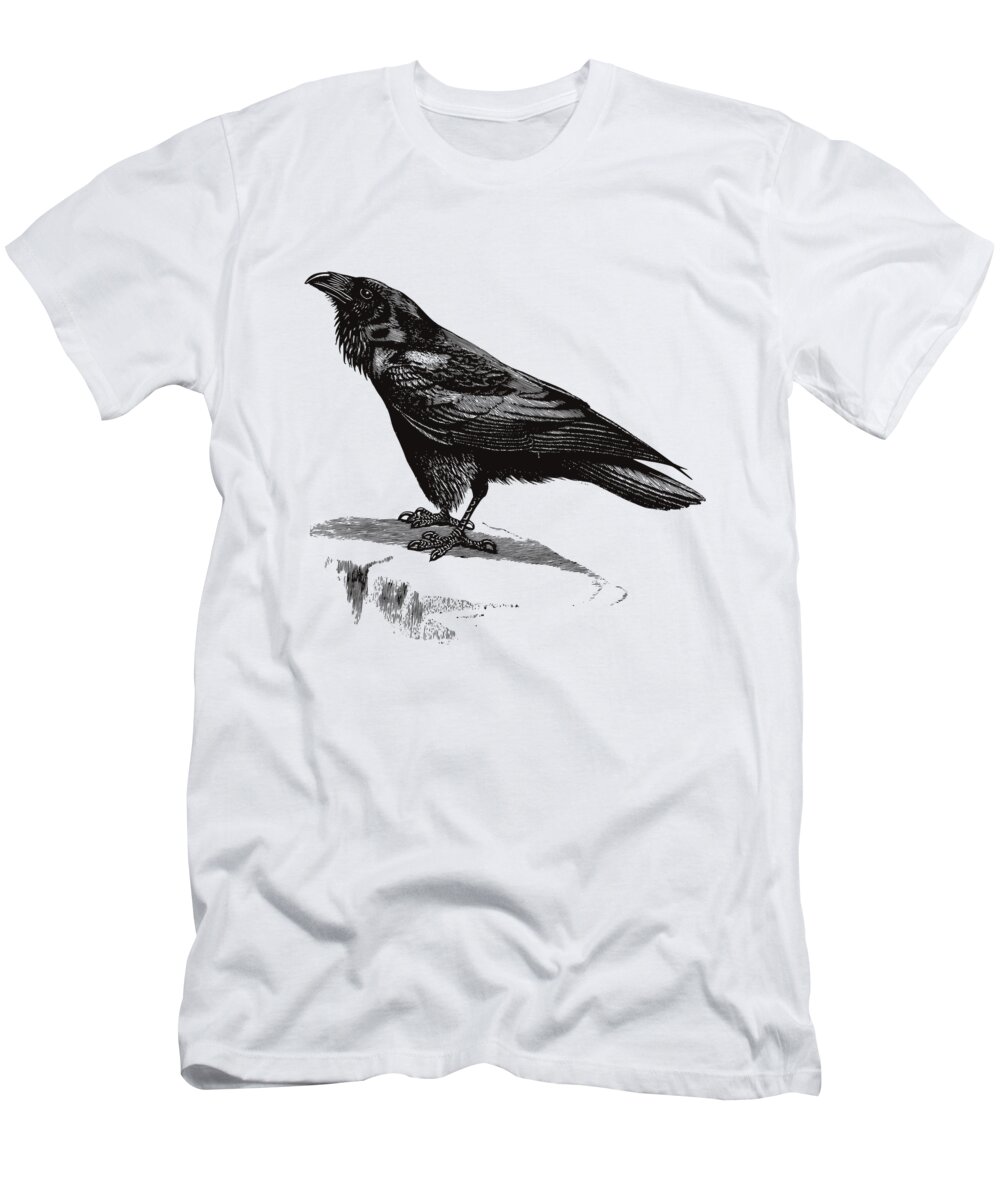 Raven T-Shirt featuring the digital art Raven Engraving by Beltschazar