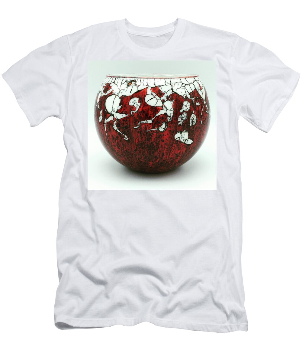 Red T-Shirt featuring the mixed media Red and White Glass Bowl by Christopher Schranck