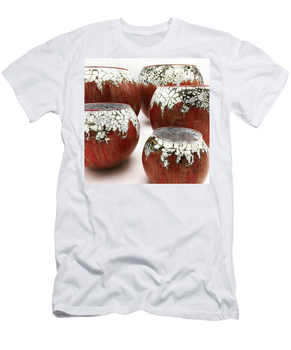 Red T-Shirt featuring the glass art Red and White, Set of five by Christopher Schranck