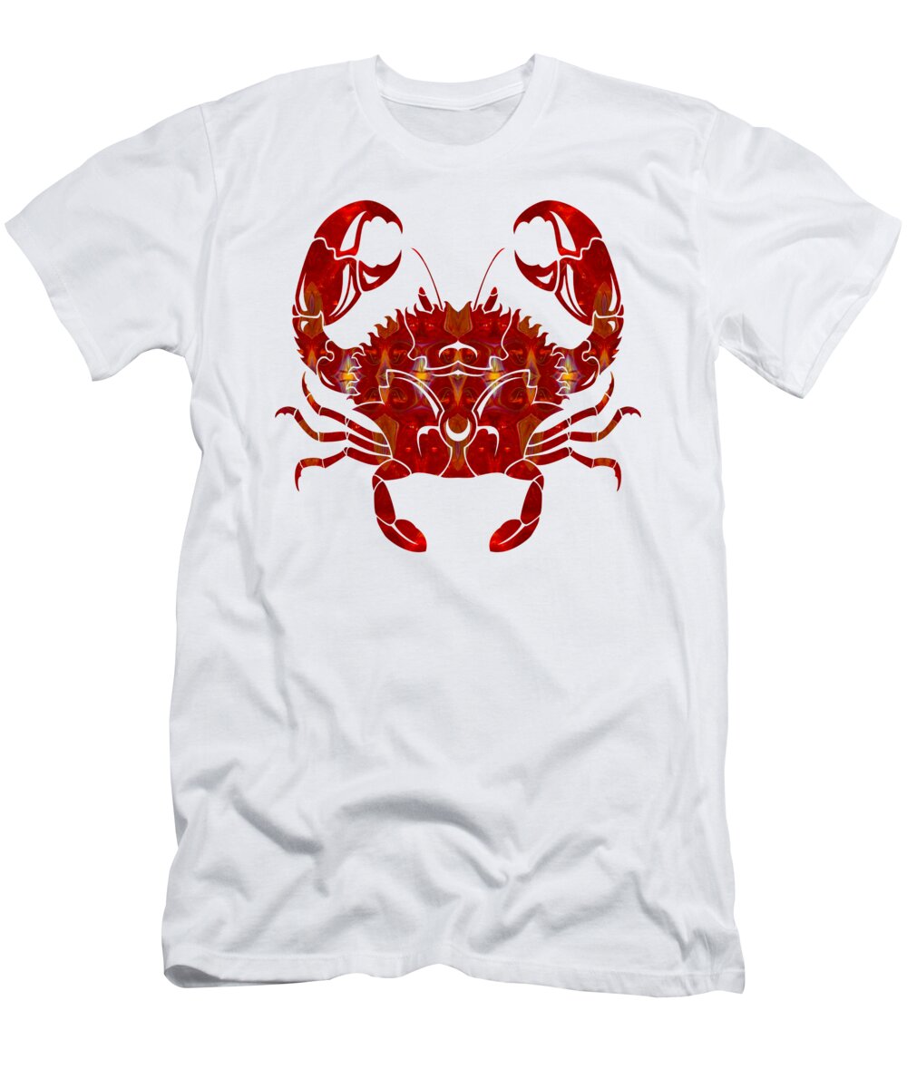1x1 T-Shirt featuring the digital art Red Crab Fantasy Designs Abstract Holiday Art by Omaste Witkowsk by Omaste Witkowski