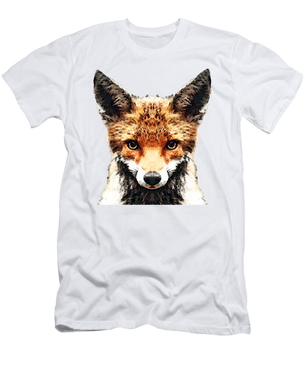 Fox T-Shirt featuring the painting Red Fox Art - Sly Full Face by Sharon Cummings