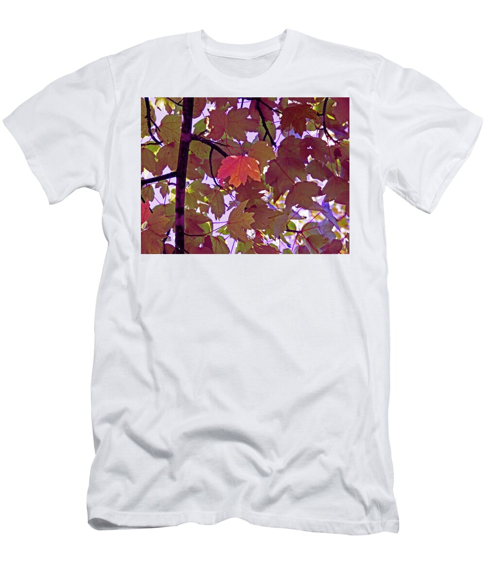 Memphis T-Shirt featuring the digital art Red Leaves On Purple by David Desautel