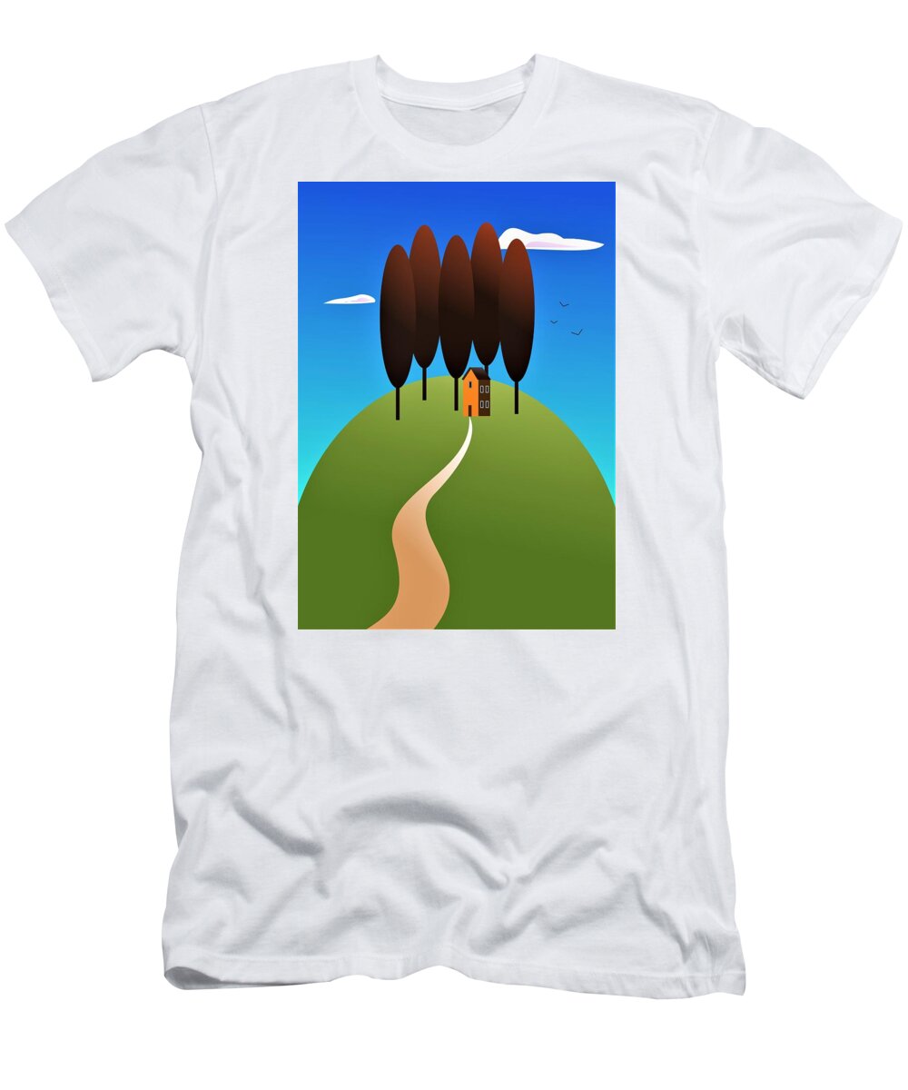 Landscape T-Shirt featuring the digital art Red Tree Hill by Fatline Graphic Art