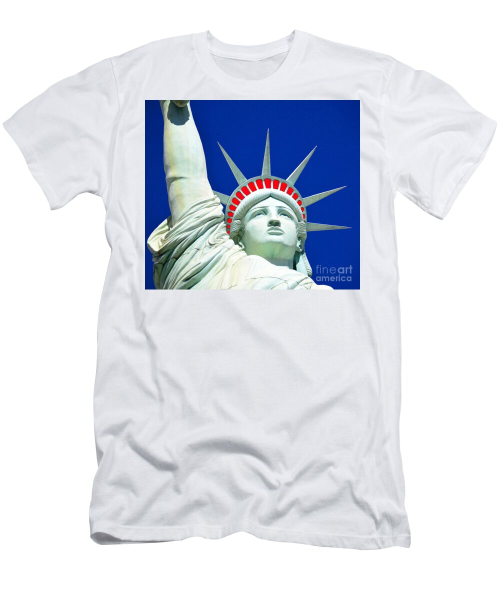 Statue Of Liberty T-Shirt featuring the mixed media Red White and Blue the colors of freedom by David Lee Thompson