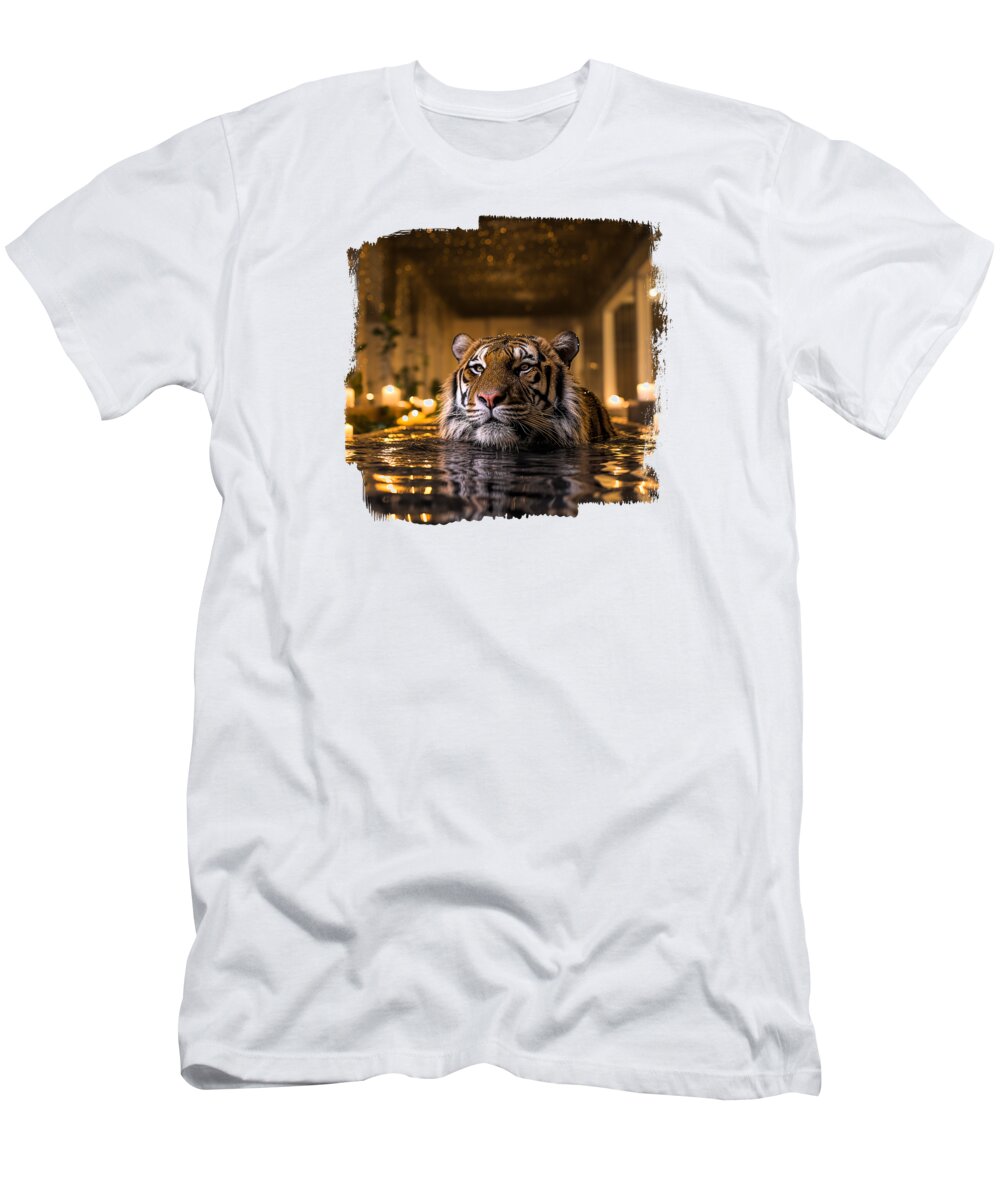 Tiger T-Shirt featuring the digital art Relaxing Tiger Spa by Elisabeth Lucas