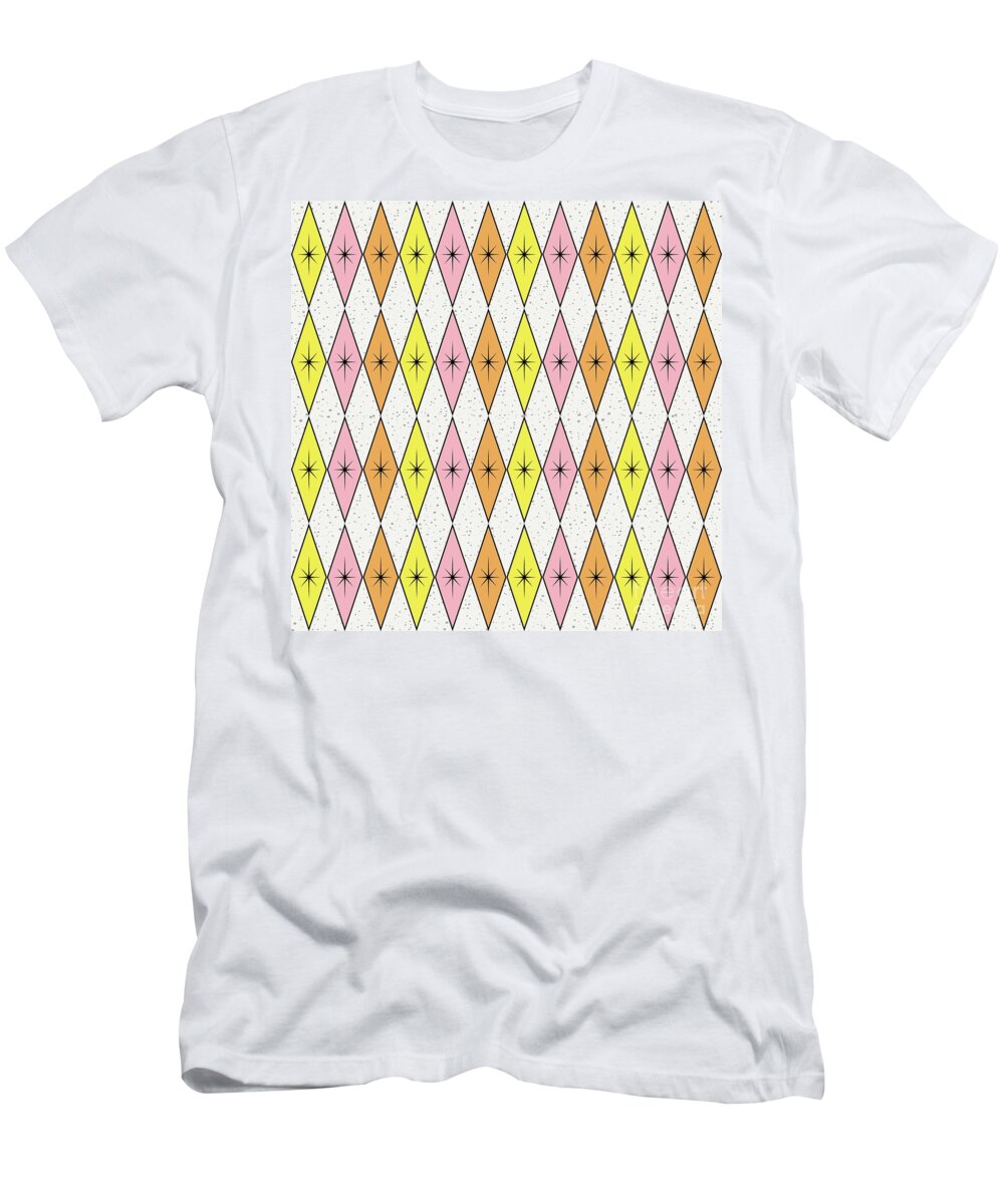 Mid Century Fabric T-Shirt featuring the digital art Retro Diamond Star Fabric 2 by Donna Mibus