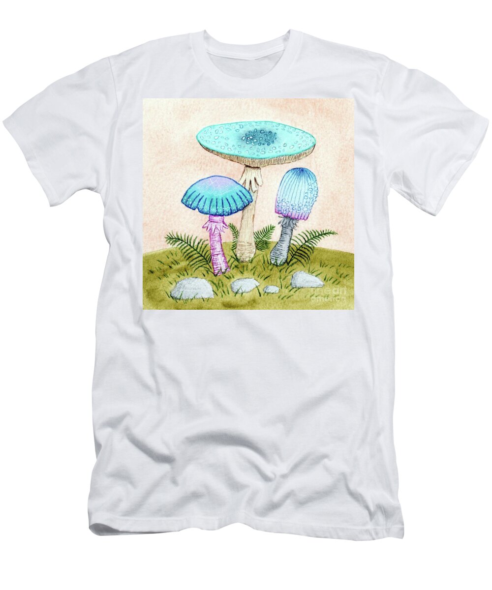 Retro Mushrooms T-Shirt featuring the painting Retro Mushrooms 2 by Donna Mibus