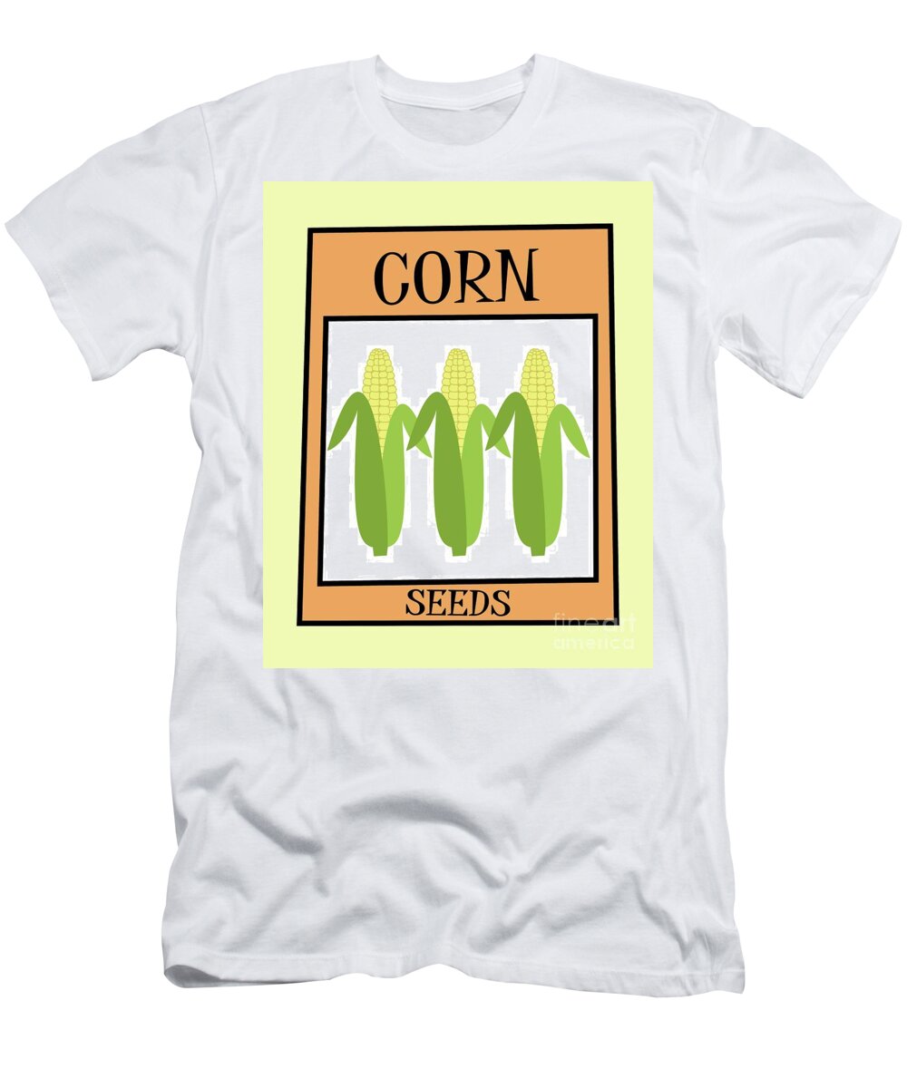 Retro T-Shirt featuring the digital art Retro Seed Packet Corn by Donna Mibus