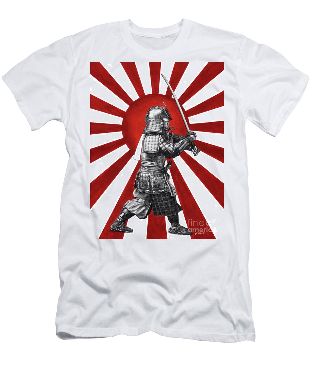 Warrior T-Shirt featuring the drawing Rising Sun Warrior by Sheryl Unwin