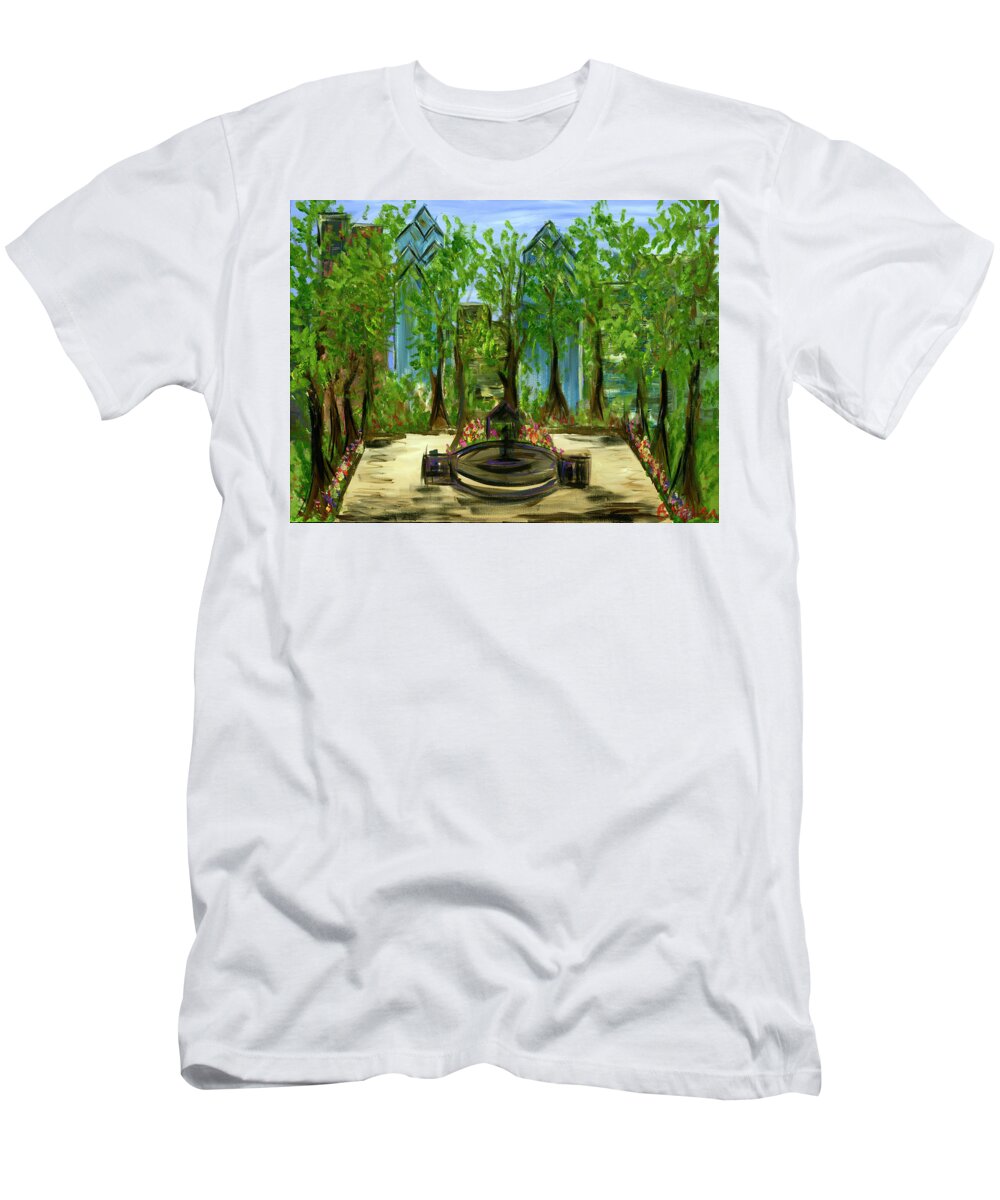 Philly T-Shirt featuring the painting Rittenhouse Square in Spring by Britt Miller