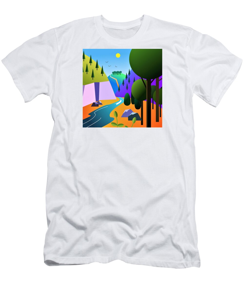 River T-Shirt featuring the digital art River valley by Fatline Graphic Art
