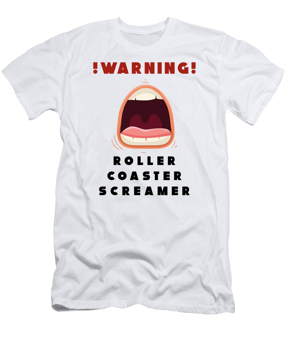 Roller Coaster T-Shirt featuring the digital art Roller Coaster Scream Warning Theme Park by Toms Tee Store