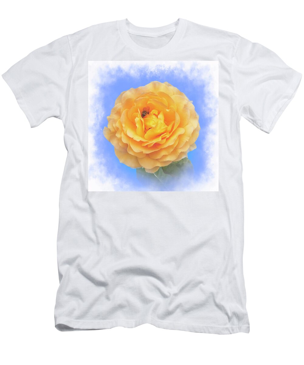 Arps T-Shirt featuring the photograph Rose and bee by Sue Leonard