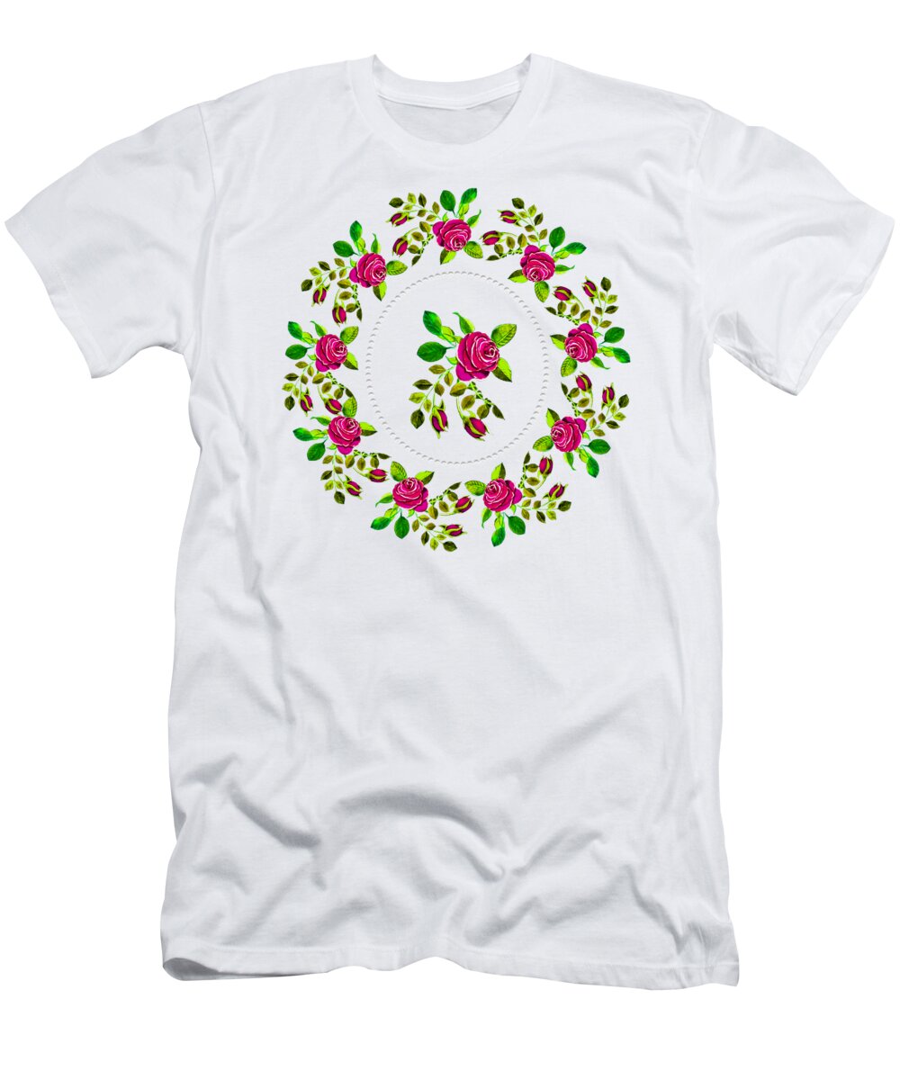 Rose T-Shirt featuring the digital art Rose Wreath by Delynn Addams