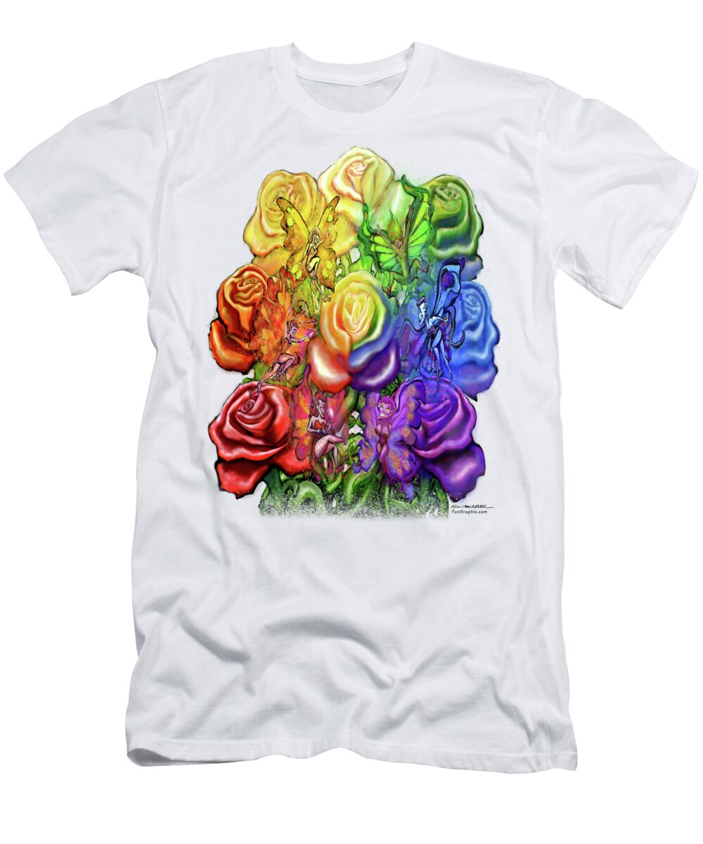 Rainbow T-Shirt featuring the digital art Roses Rainbow Pixies by Kevin Middleton
