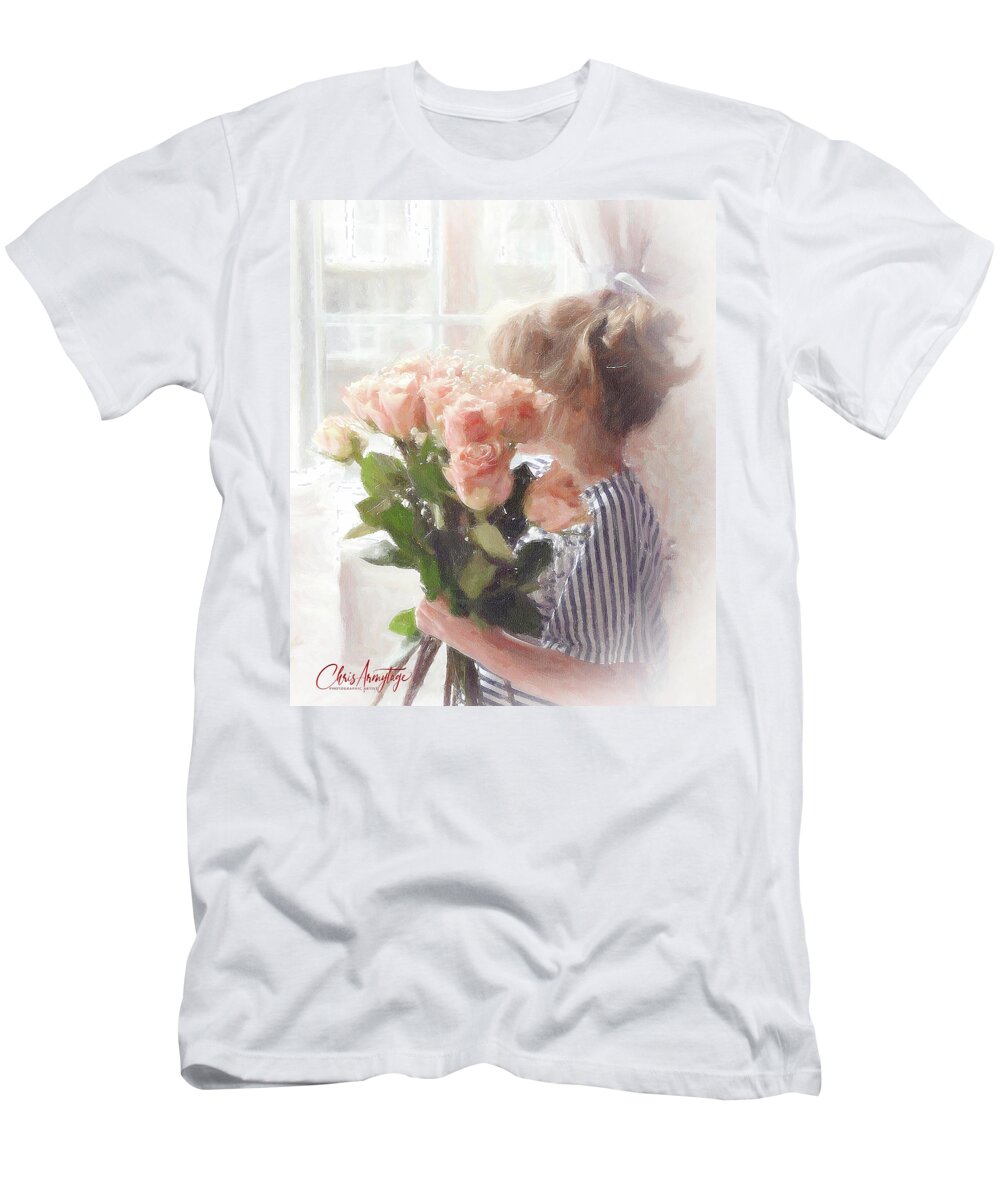 Pink Roses T-Shirt featuring the digital art Roses with Love by Chris Armytage