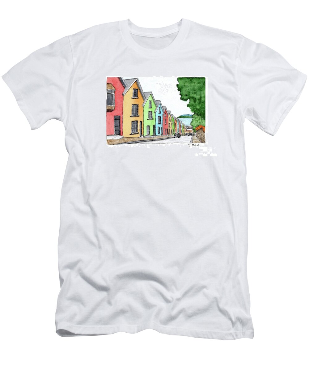 Colorful Houses T-Shirt featuring the painting Row of Colorful Houses by Donna Mibus