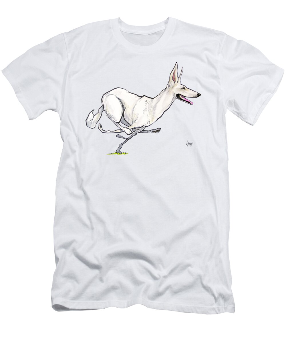 Dog T-Shirt featuring the drawing Running White German Shepherd by Canine Caricatures By John LaFree