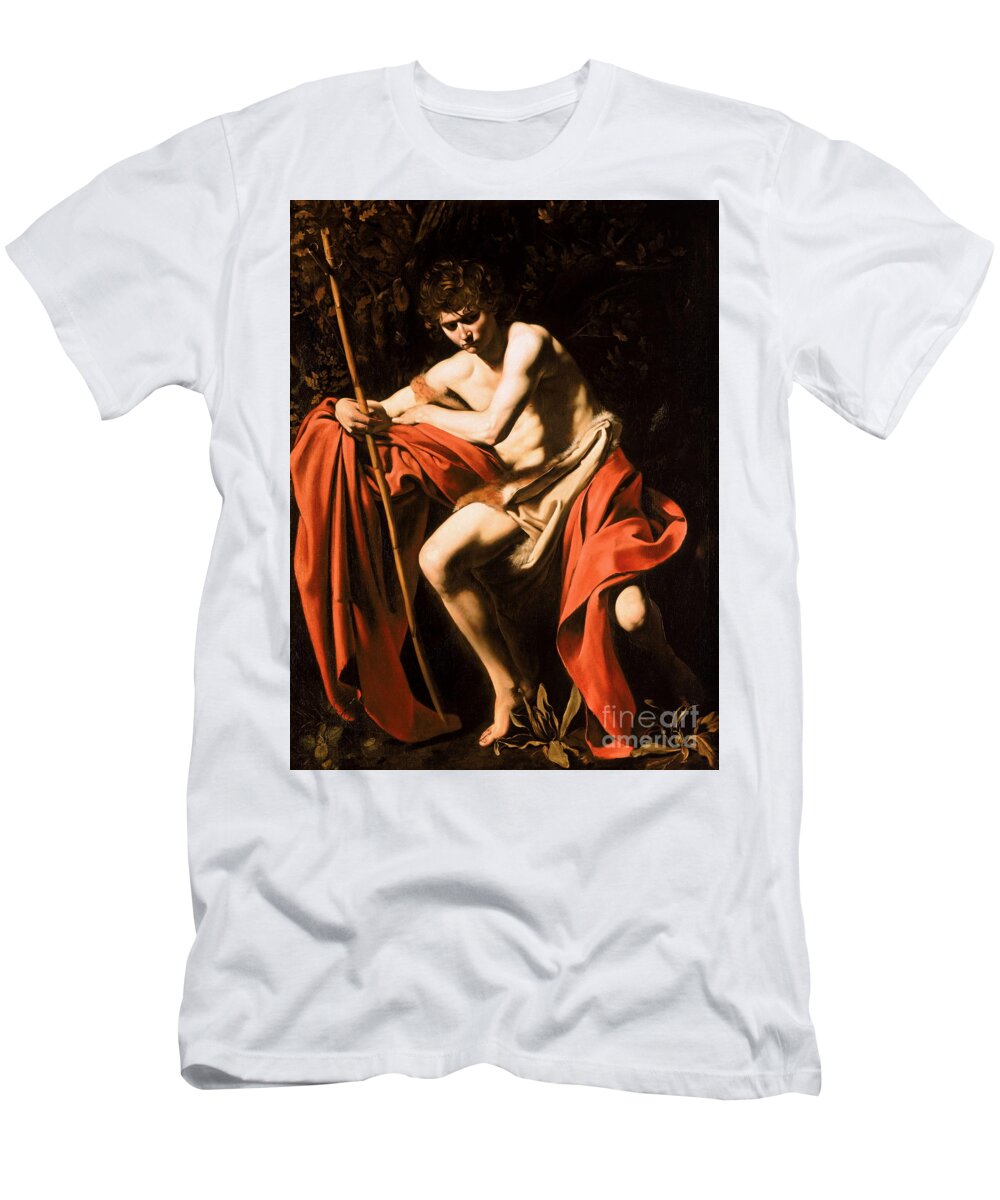 John The Baptist T-Shirt featuring the painting Saint John in the Wilderness by Michelangelo Merisi da Caravaggio