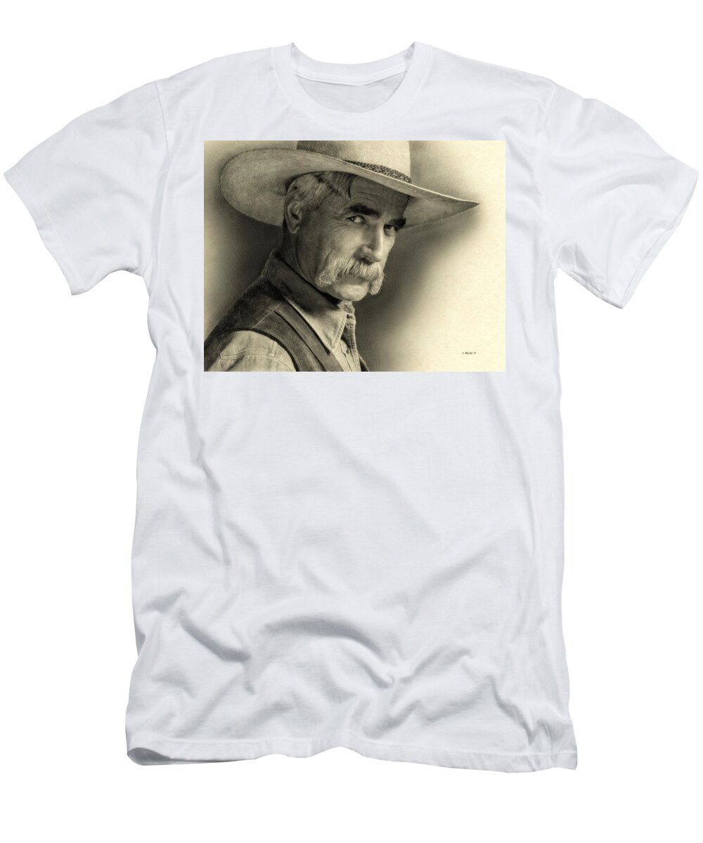 2d T-Shirt featuring the digital art Sam Elliott - Drawing FX by Brian Wallace