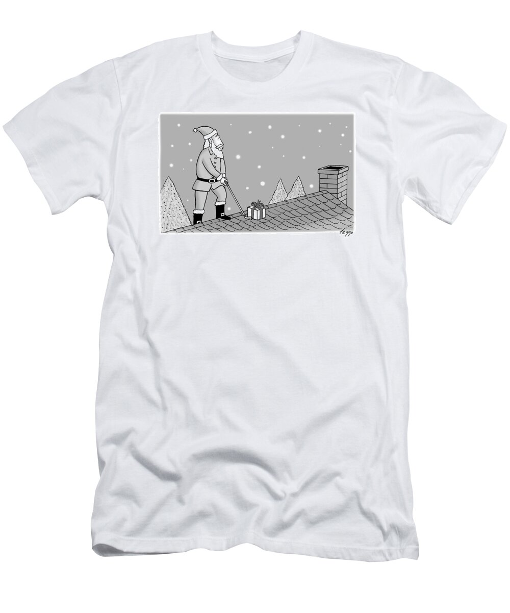 Captionless T-Shirt featuring the drawing Santa's Golfing by Felipe Galindo