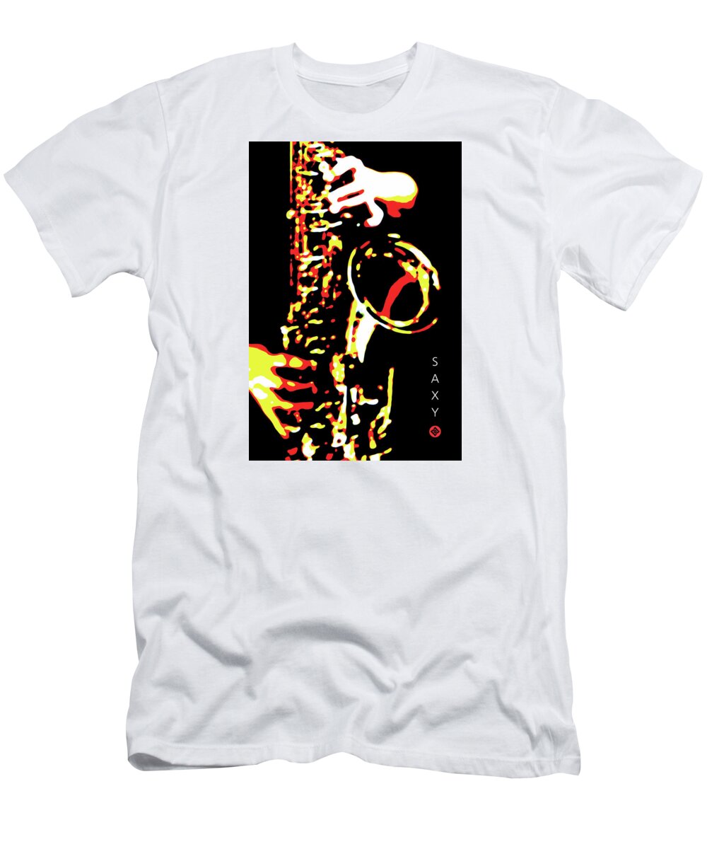 Saxophone Image Posters T-Shirt featuring the digital art Saxy Black Poster by David Davies