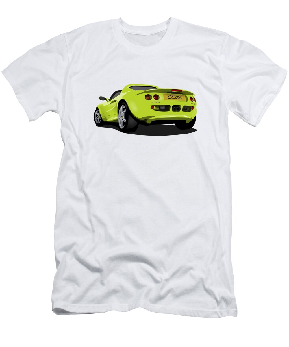 Sports Car T-Shirt featuring the digital art Scandal Green S1 Series One Elise Classic Sports Car by Moospeed Art