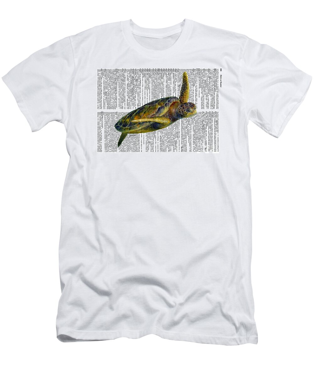 Underwater T-Shirt featuring the painting Sea Turtle 2 on Dictioinary by Hailey E Herrera