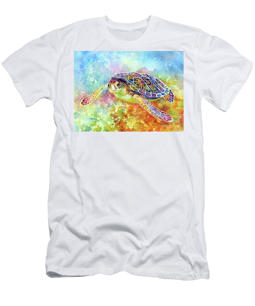 Urtle T-Shirt featuring the painting Sea Turtle 3-pastel colors by Hailey E Herrera