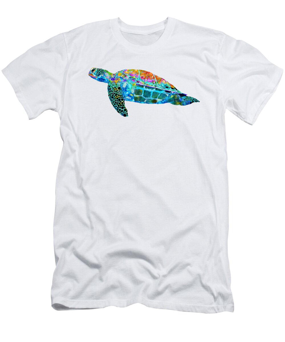 Sea Turtle T-Shirt featuring the painting Sea Turtle Drift - Colorful Beach Art - Sharon Cummings by Sharon Cummings
