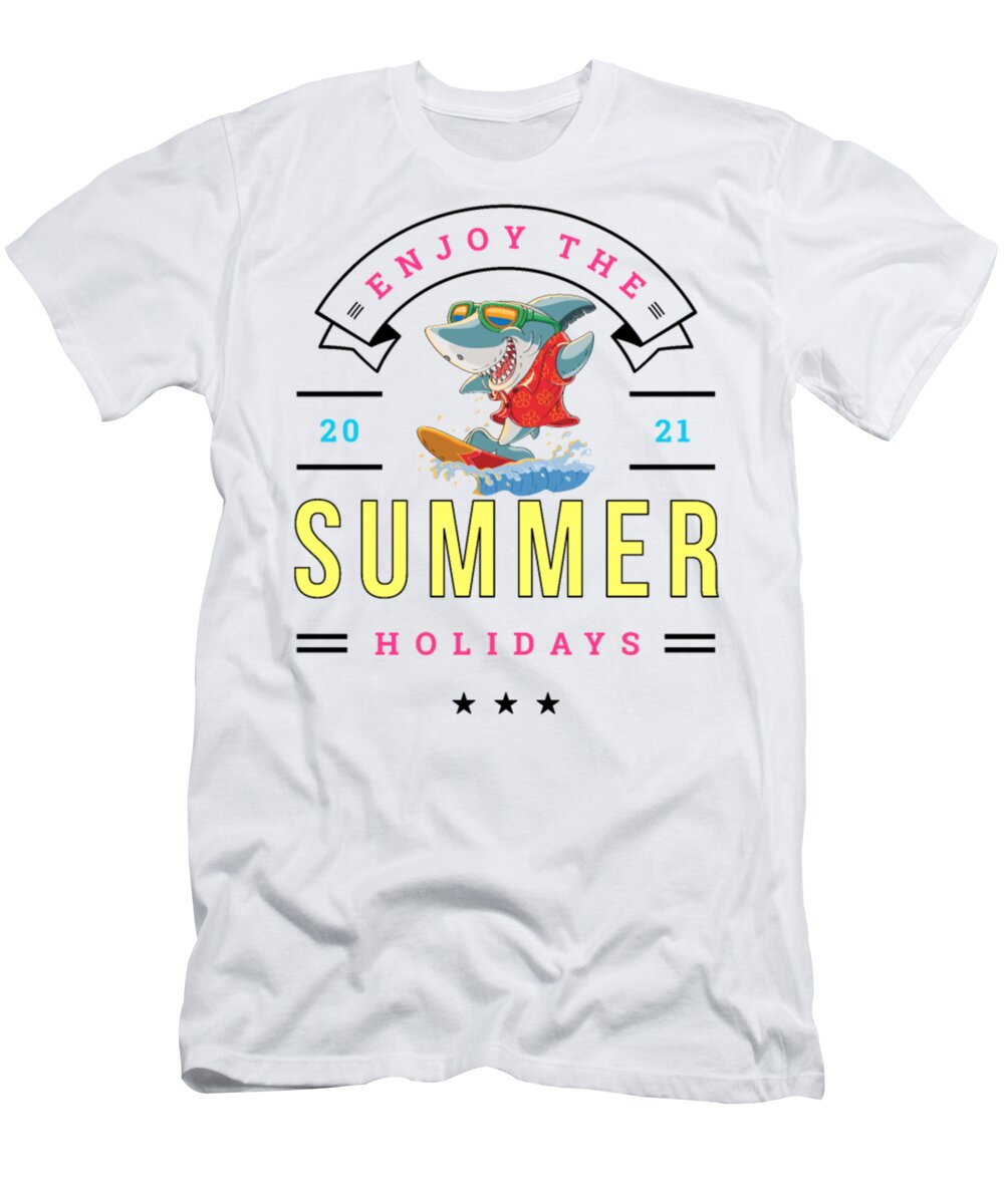 Sharks T-Shirt featuring the digital art Shark Enjoy the Summer Holidays Vacation by Tinh Tran Le Thanh